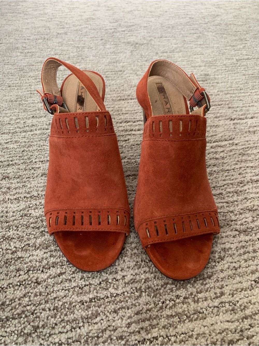 Tahari Maya Suede Open-Toe Slingback Sandals in Rust